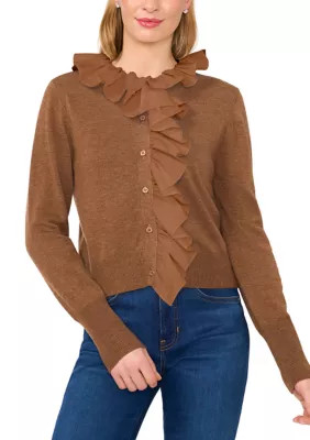 Women's Long Sleeve Ruffle Trim Twofer Cardigan | Belk