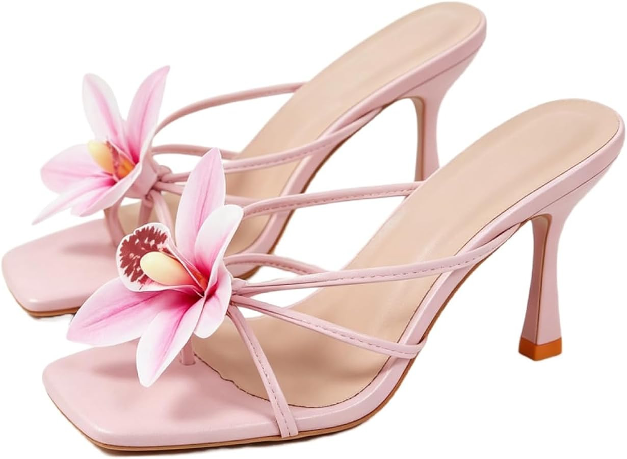 MakeMeChic Women's Open Toe Floral Kitten Heels Flower Summer Beach Sandals | Amazon (US)