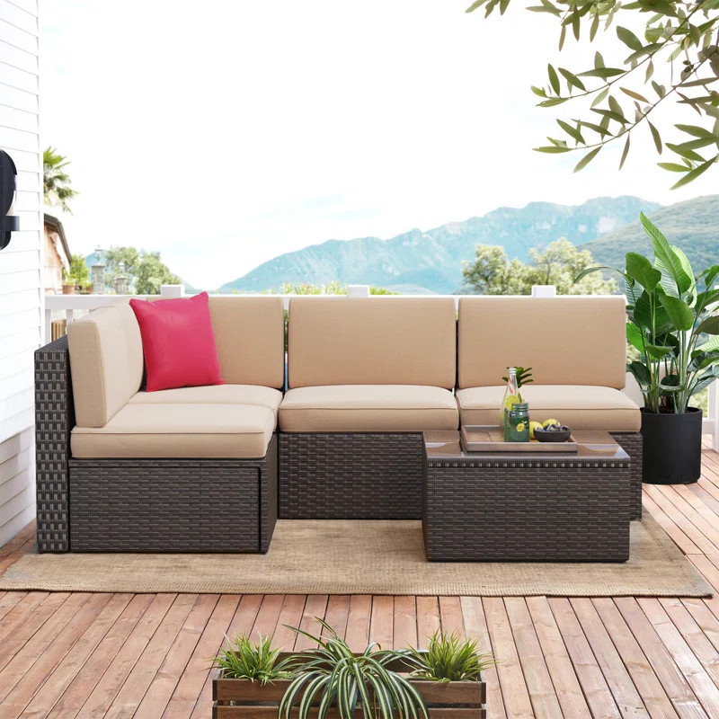 Polyethylene (PE) Wicker 5 - Person Seating Group with Cushions Brown | Wayfair North America
