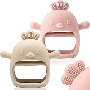 2 Packs Baby Teething Toy for 0-6 6-12 Months, Food Grade Silicone Teething Mitten, Anti Dropping... | Amazon (US)