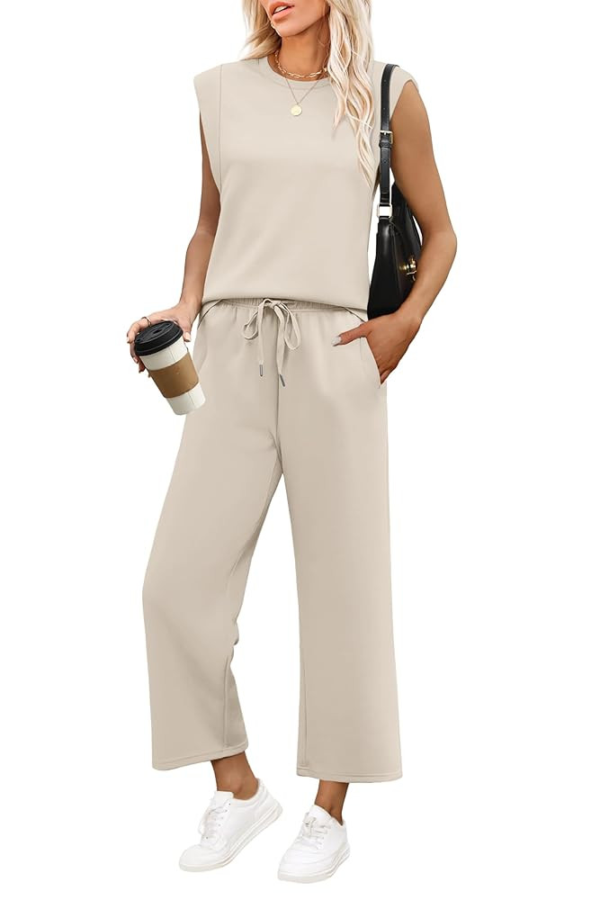 SAMPEEL 2 Piece Sets Women Outfits Summer Lounge Sets Travel Vacation Clothing Sleeveless Top Wid... | Amazon (CA)