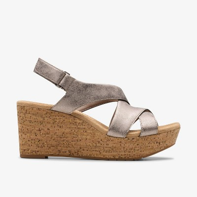 Clarks Womens Rose Style Taupe Metallic Sandals 6 Wide | Target