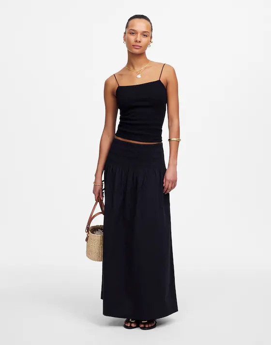 Smocked-Waist Poplin Midi Skirt | Madewell | Madewell