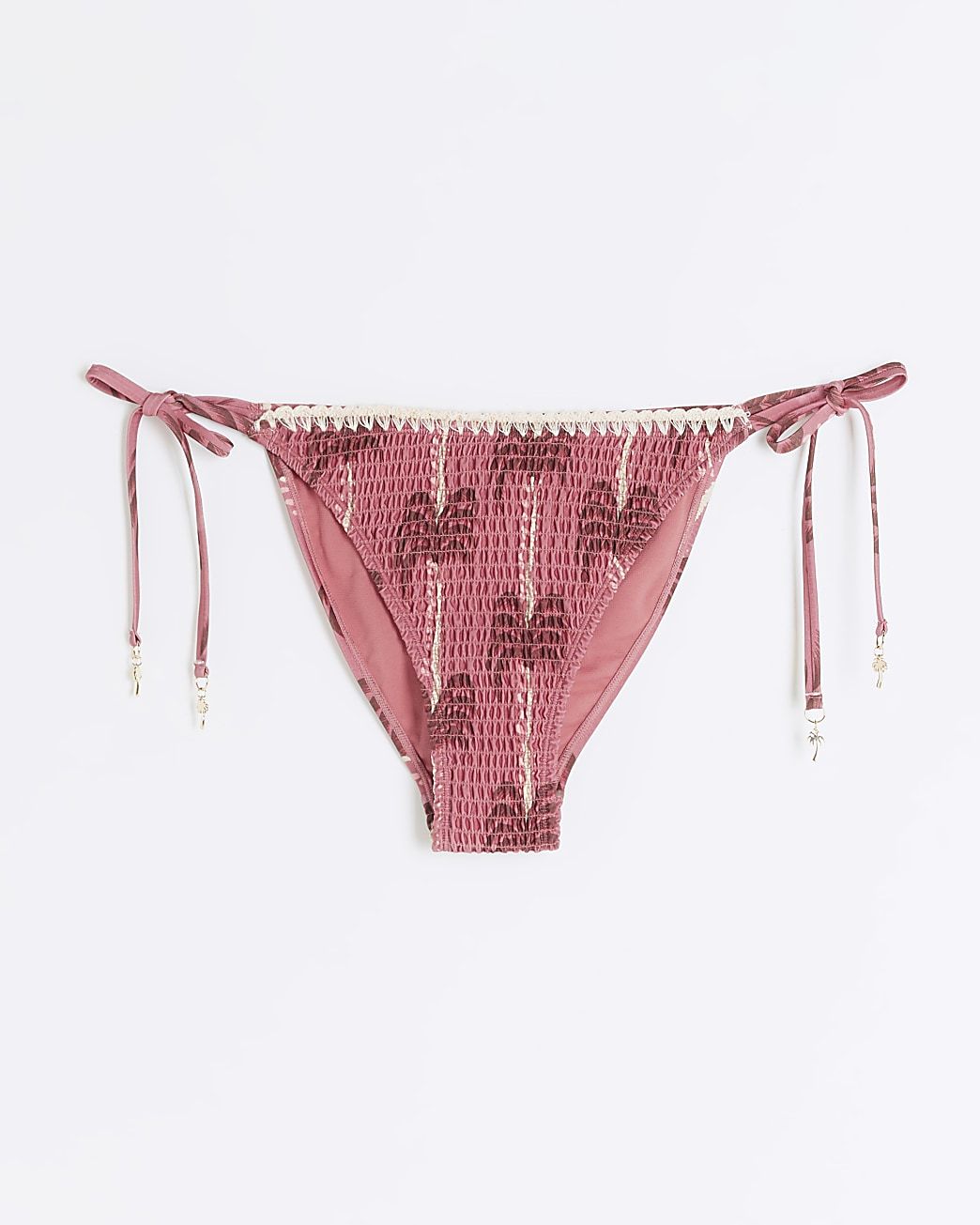 Pink shirred tie side bikini bottoms | River Island (UK & IE)