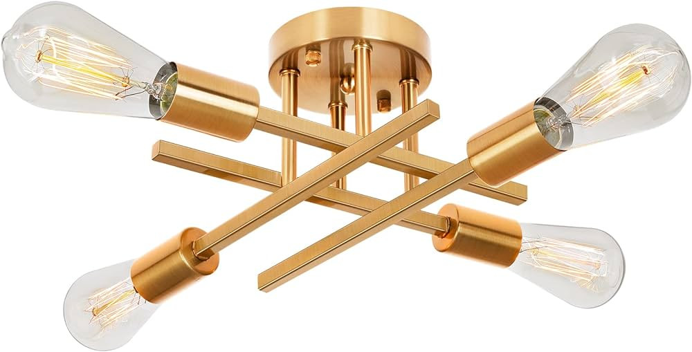 Industrial 4-Light Semi Flush Mount Ceiling Light Fixture, Modern Farmhouse Lighting Brushed Gold... | Amazon (US)