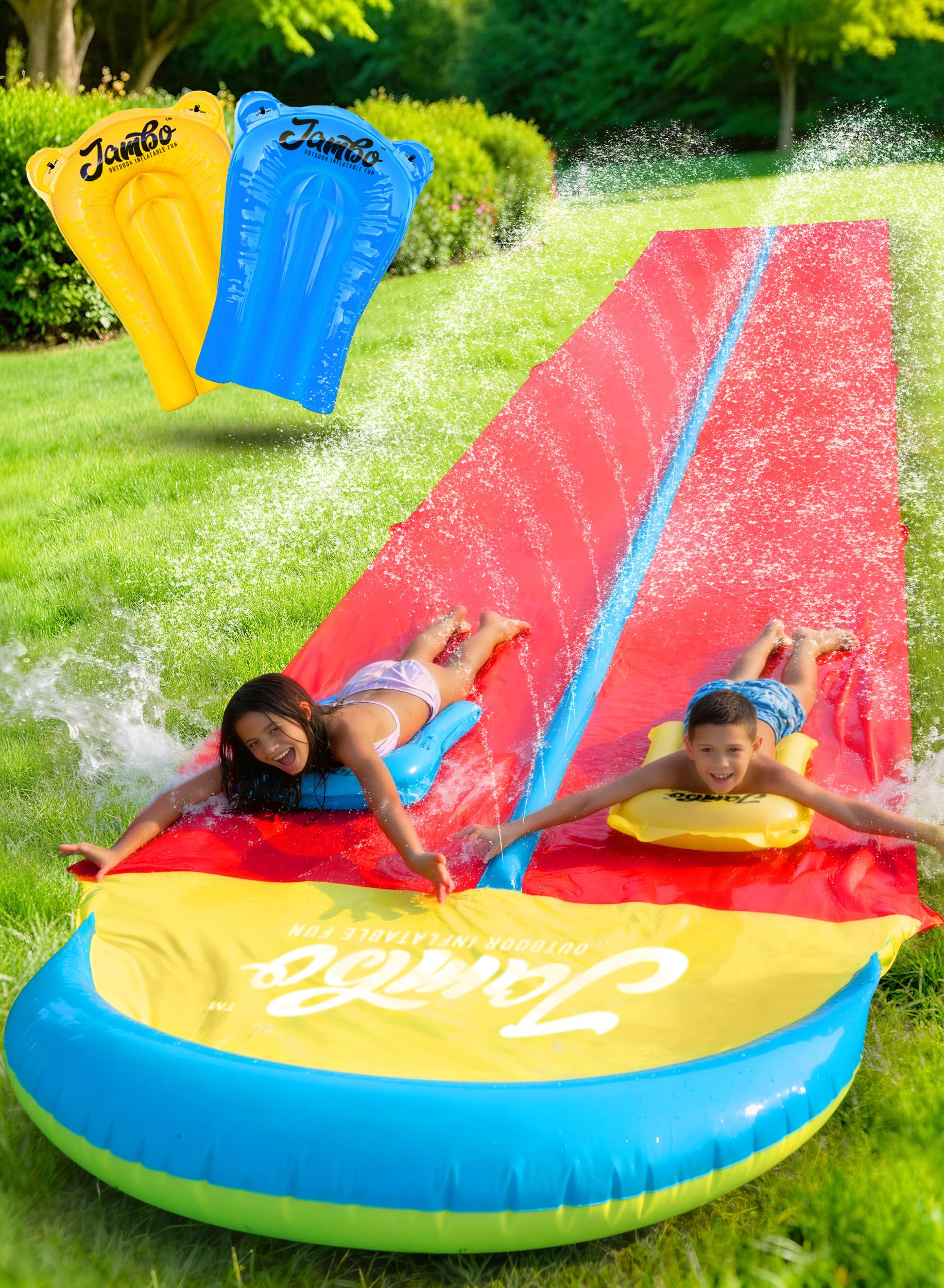 JAMBO 32FT Extra Extra Long Slip Splash and Slide, 2 Bodyboards, Heavy Duty Water Slide with Infl... | Amazon (US)