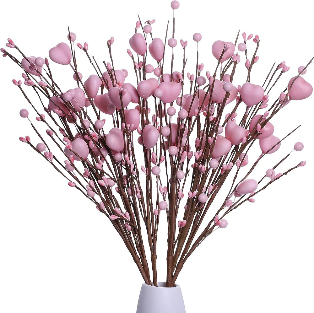 J'FLORU Valentine’s Day Gifts,6 Pack Valentine’s Day Picks Berry Stems with Pink Hearts for V... | Amazon (US)