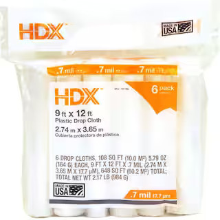 HDX 9 ft. x 12 ft. Clear Plastic Drop Cloths (6-Pack) DCHD-07-6 - The Home Depot | The Home Depot