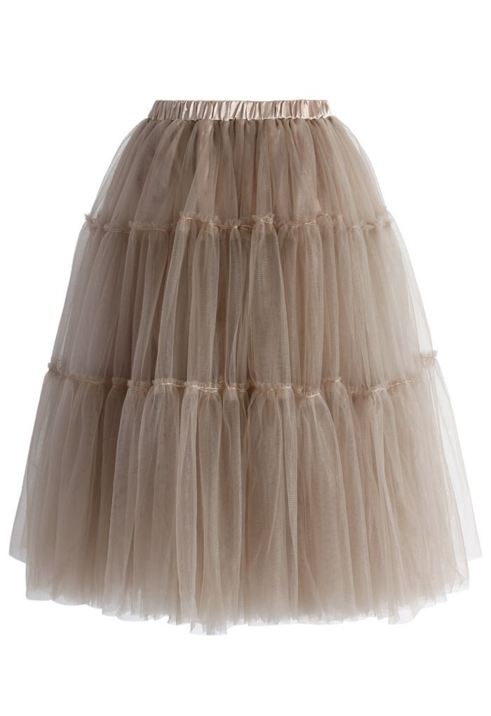 Amore Tulle Midi Skirt in Caramel | Chicwish
