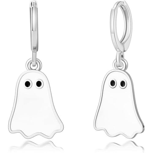 Halloween Ghost Earrings for Women Gold Ghost Huggie Earrings Cute Black White Ghost Drop Earrings Funny Halloween Jewelry (silver) | Amazon (US)