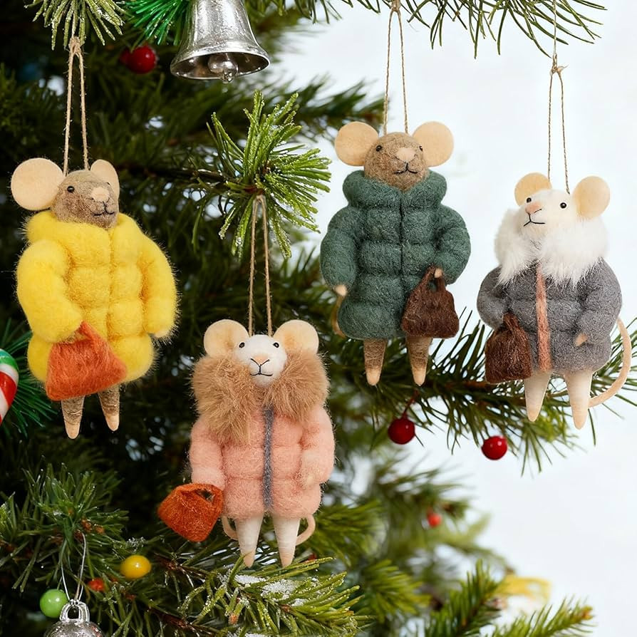 Set of 4 Christmas Felt Mice Ornaments, 4.7" Mini Hanging Wool Fashionable Mouse Figurines, Tiere... | Amazon (US)