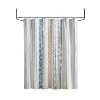 Imani 72 in. W x 72 in. L Cotton White/Navy Shower Curtain | The Home Depot
