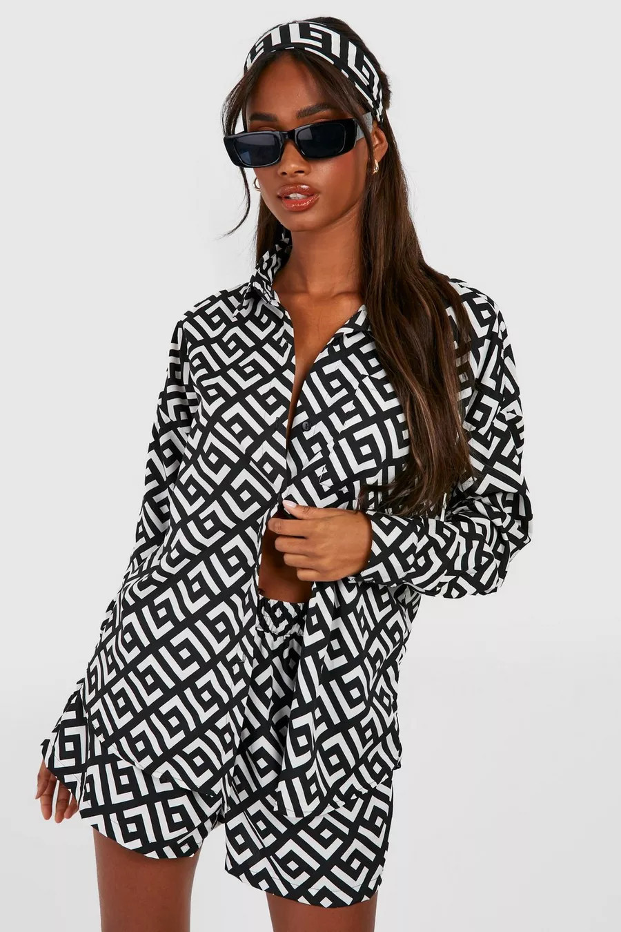 Geo Print Relaxed Fit Shirt, Shorts & Headscarf | Boohoo.com (UK & IE)