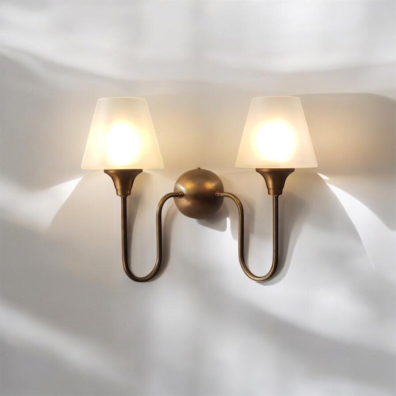 Brass Wall Sconce With Glass Double Light Wall Sconce Minimalist Wall Lamp. - Etsy | Etsy (US)