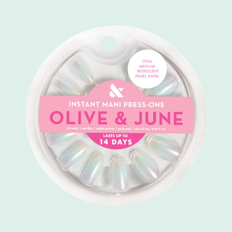 Iridescent Pearl Swirl Shimmer - Press-On | Medium | Oval | Olive & June