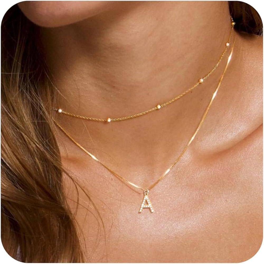 Ursteel Gold Layered Initial Necklaces for Women - 14K Gold Plated Dainty Layered Letter A-Z Pend... | Amazon (US)