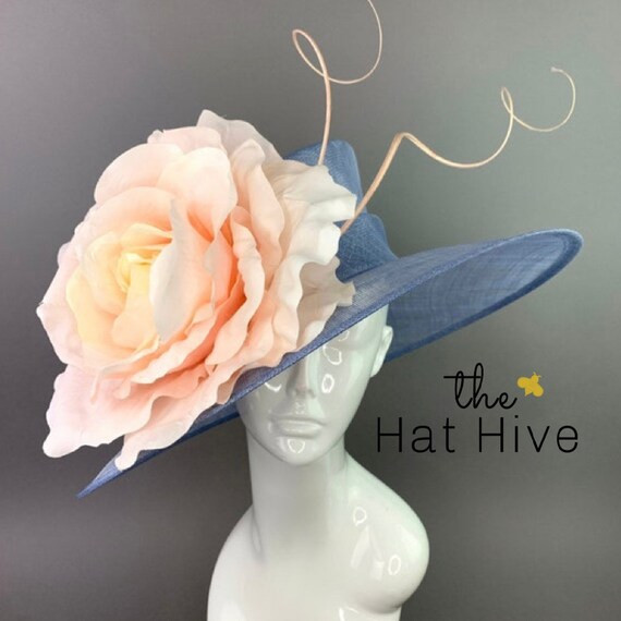 Faded Denim Blue With Peach Rose Kentucky Derby Hat Church | Etsy | Etsy (US)