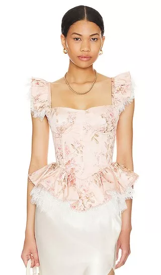 Charmingly Sweet Cream Floral Print Lace Bustier Top