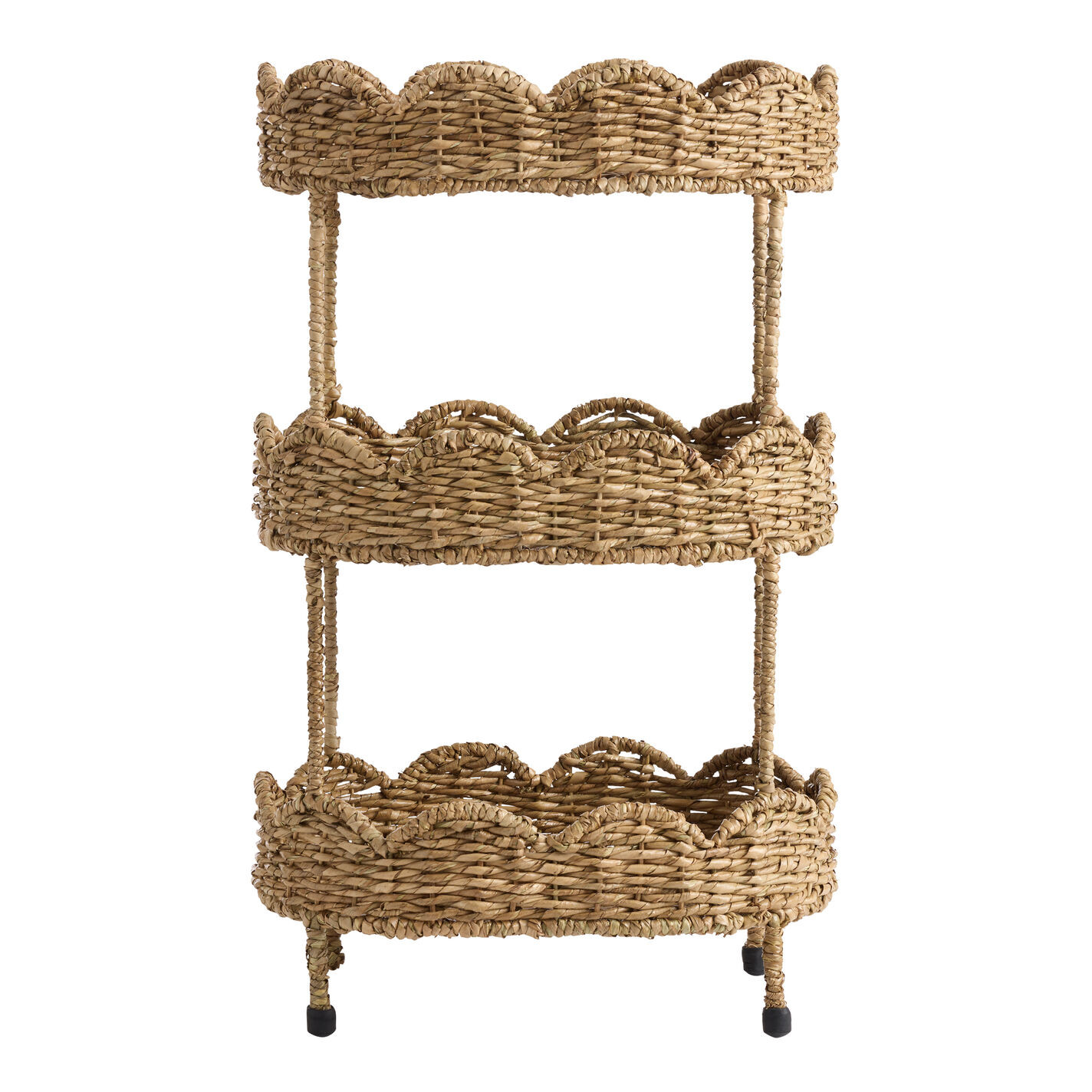 Daisy Oval Seagrass Scalloped 3 Tier Storage Tower | World Market