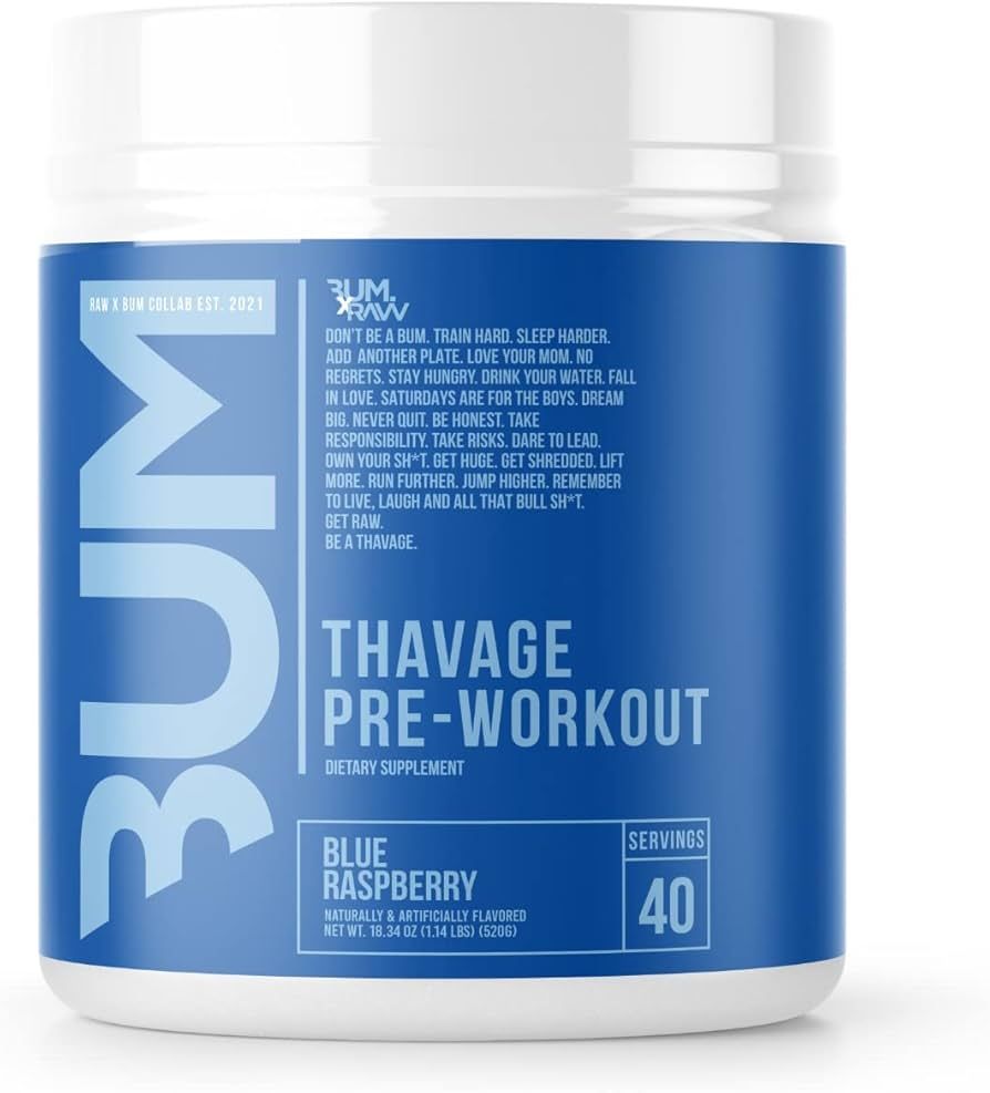 RAW Pre Workout Powder, Thavage (Blue Raspberry) - Chris Bumstead Sports Nutrition Supplement for... | Amazon (US)