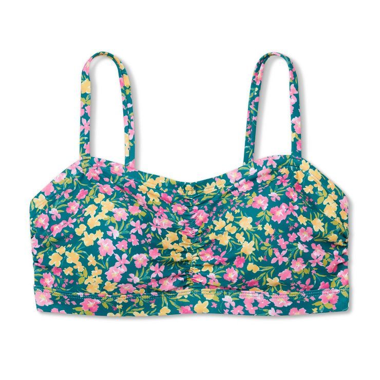 Women's Post Mastectomy Floral Print Shirred Bandeau Bikini Top - Kona Sol™ Multi | Target