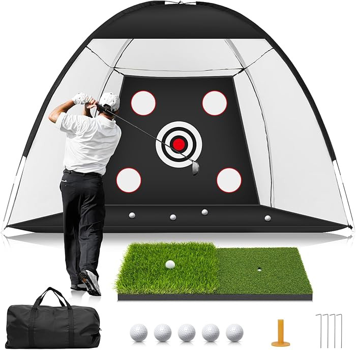 Golf Net: 10x7ft Golf Practice Net for Backyard Chipping Driving with Dual-Turf Golf Hitting Mat,... | Amazon (US)