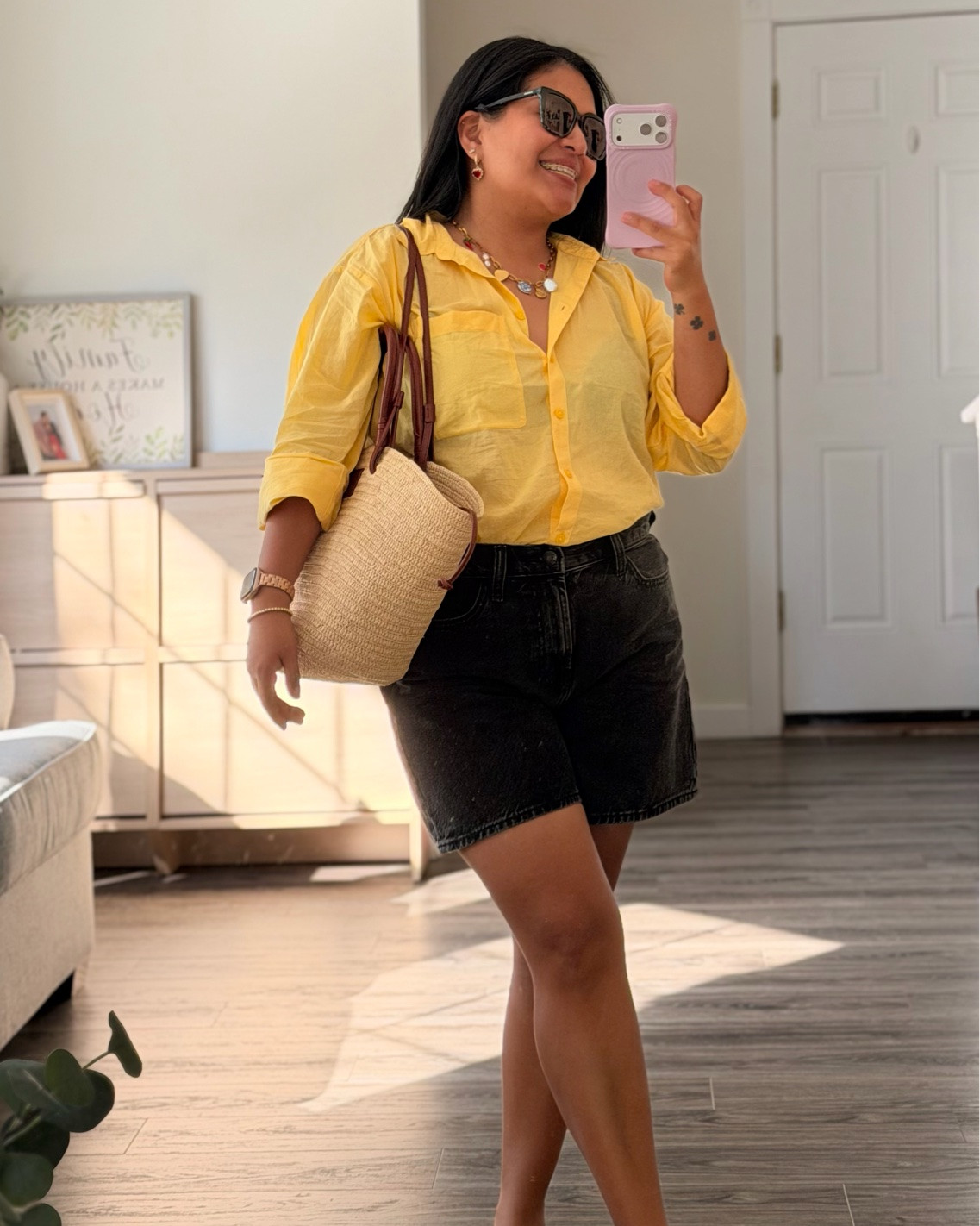 Petite summer outfit
Yellow blouse : Size S
Baggy short : Size 6
 #momlook #coolmomoutfit

#LTKSaleAlert #LTKSeasonal #LTKootd