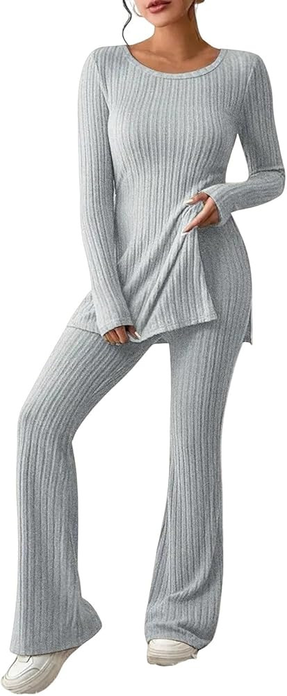 2 Piece Set for Women 2024 Fall Winter Casual High Neck Knit Long-Sleeve Suit Casual Fashion Trac... | Amazon (US)