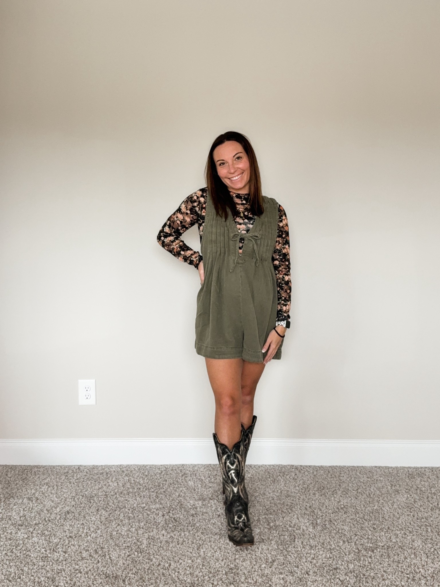 Country concert outfit Fall dress Thanksgiving outfit Maternity dress romper Fall maternity Cowgirl boots

#LTKPetite #LTKStyleTip #LTKBump