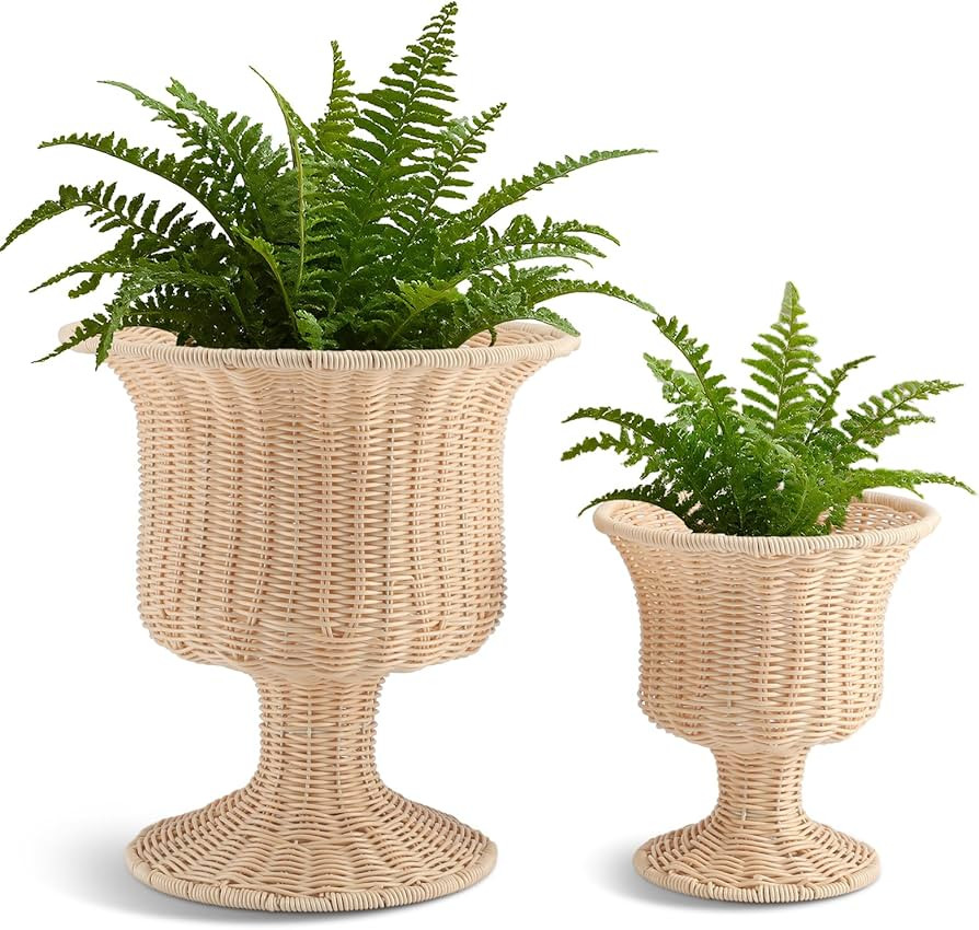 2 Pcs Rattan Indoor Outdoor Planter Basket Woven Decorative Storage Basket and Planter for Porch ... | Amazon (US)