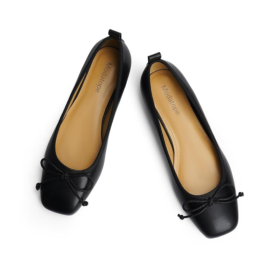 Modatope Ballet Flats with Bow Ballerina Closed Square Toe Slip on Bowknot Flats Shoes for Women ... | Amazon (US)