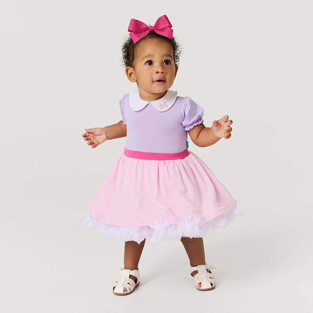 Purple Long Sleeve Disney Daisy Duck Twirl Skirt Bodysuit Dress | Posh Peanut® | Posh Peanut