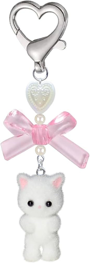 Agromusk Cute Cat Keychain,Fuzzy Kitty Cat Decor Gifts for Cat Lovers Y2K Heart Bow Pendent Kawai... | Amazon (US)
