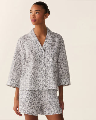 The Olivia Poplin Short Set in Ditsy Waltz White M | Petite Plume