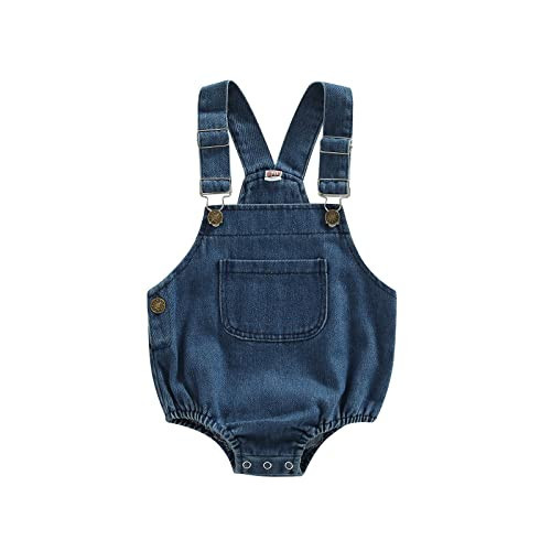 BULINGNA Infant Baby Boy Girl Denim Romper Sleeveless Straps Button Jeans Jumpsuit Unisex Baby Jeans Overalls Summer Clothes (Blue, 6-12 Months) | Amazon (US)