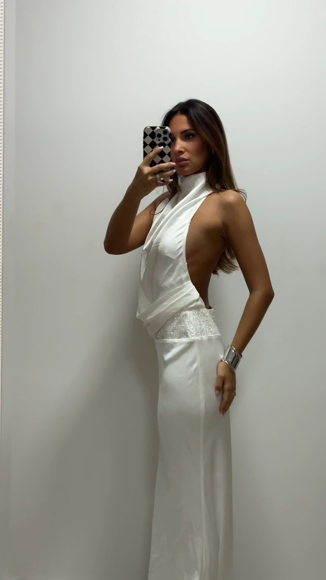 Babyboo white backless sparkle dress open hack halter neck maxi dress
