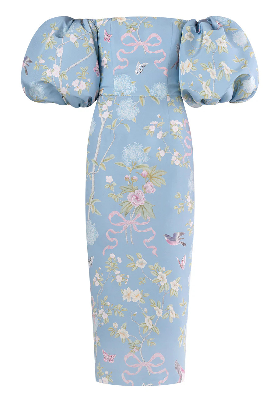 Sylvia Beheld Butterfly Floral Silk Faille Midi Dress | ALEXIA MARIA LLC