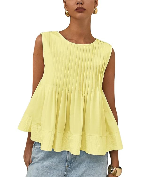 Wyeysyt Womens Pleated Peplum Tops Summer Sleeveless Ruffled Tank Tops Babydoll Blouse Casual Shi... | Amazon (US)