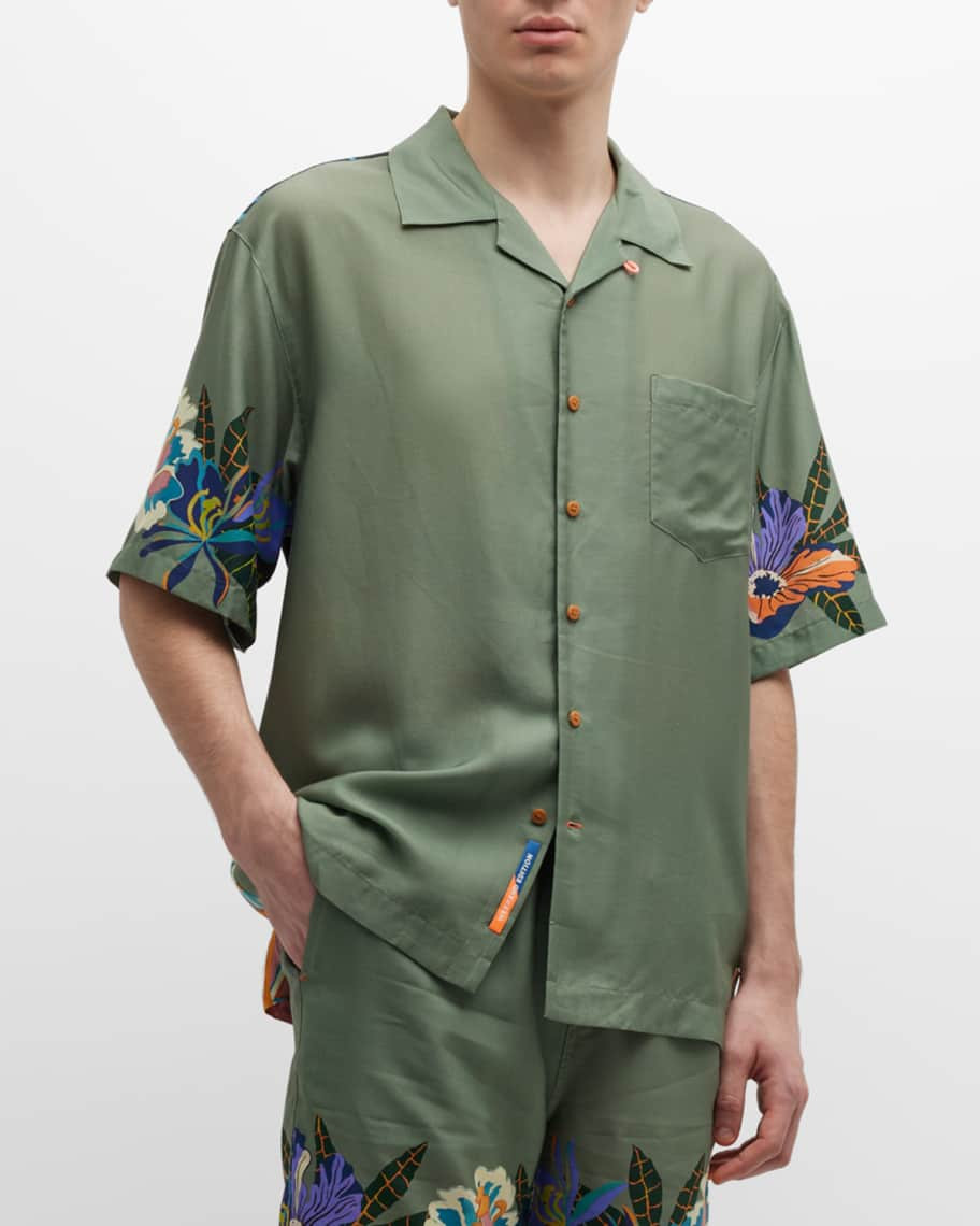 Men's Floral Graphic Tencel Camp Shirt | Neiman Marcus