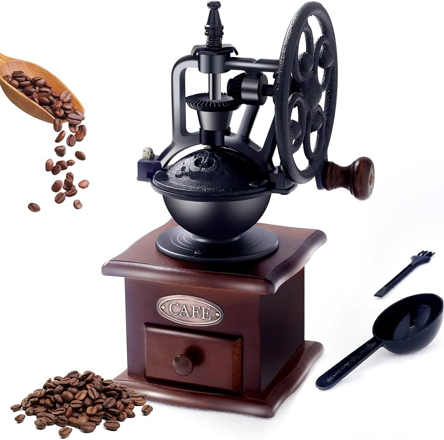 Manual Coffee Grinder Vintage Wooden Coffee Bean Grinder Hand Grinder Roller Antique Coffee Mill ... | Amazon (US)