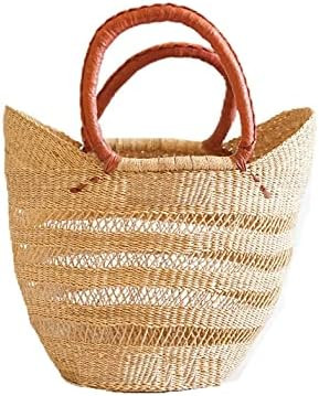 Large Dye Free Yikene Shopper -Ghana Bolga Basket Fair Trade - 16"-19" Across - Black & Tan Handl... | Amazon (US)