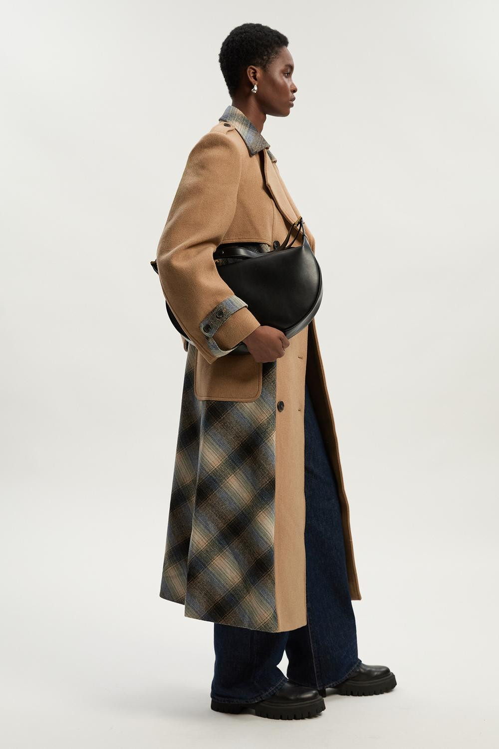 Wool Check Tailored Belted Trench Midi Coat | Karen Millen US