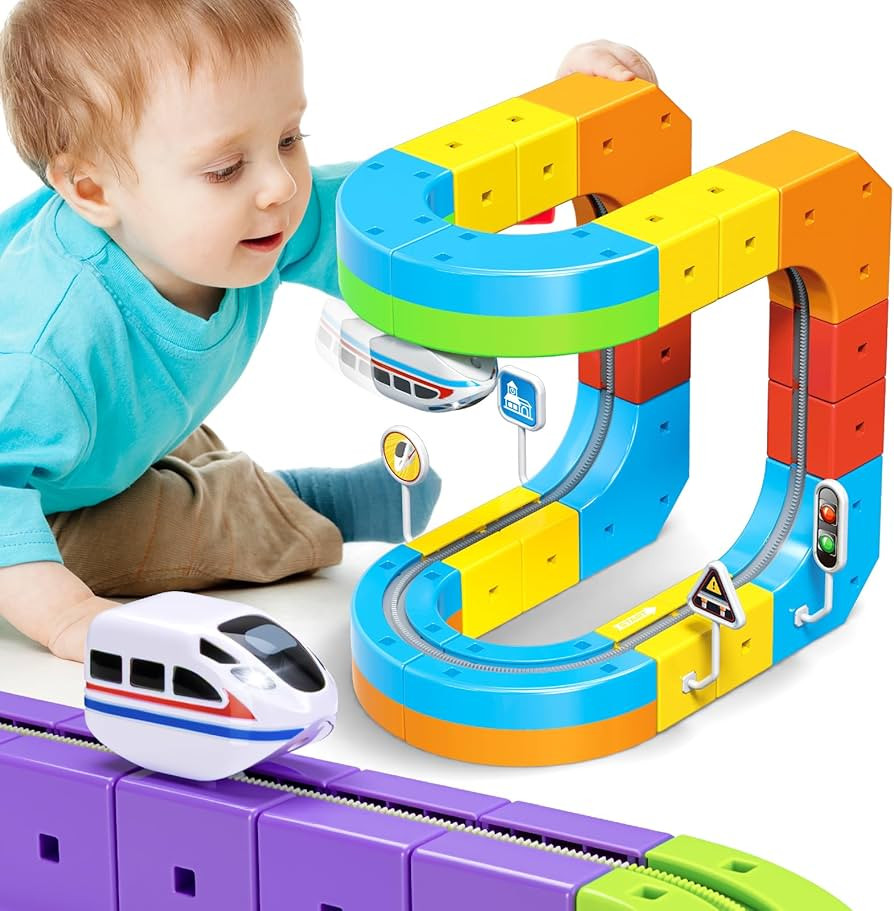 KlickRail Electric Train Set Flexible Race Track for Kids 4 6 7 8, 32 Pcs Car Track for Toddlers ... | Amazon (US)