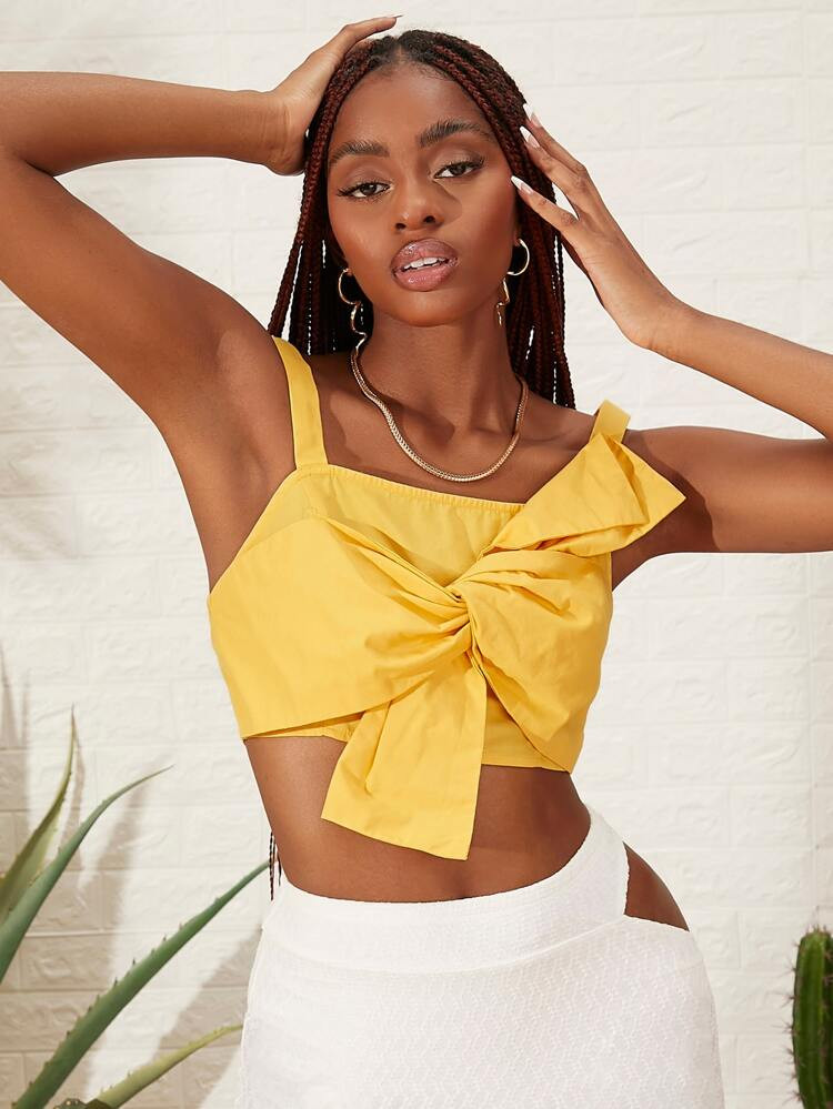 SHEIN NEWNESS Zip Back Knot Front Crop Cami Top | SHEIN