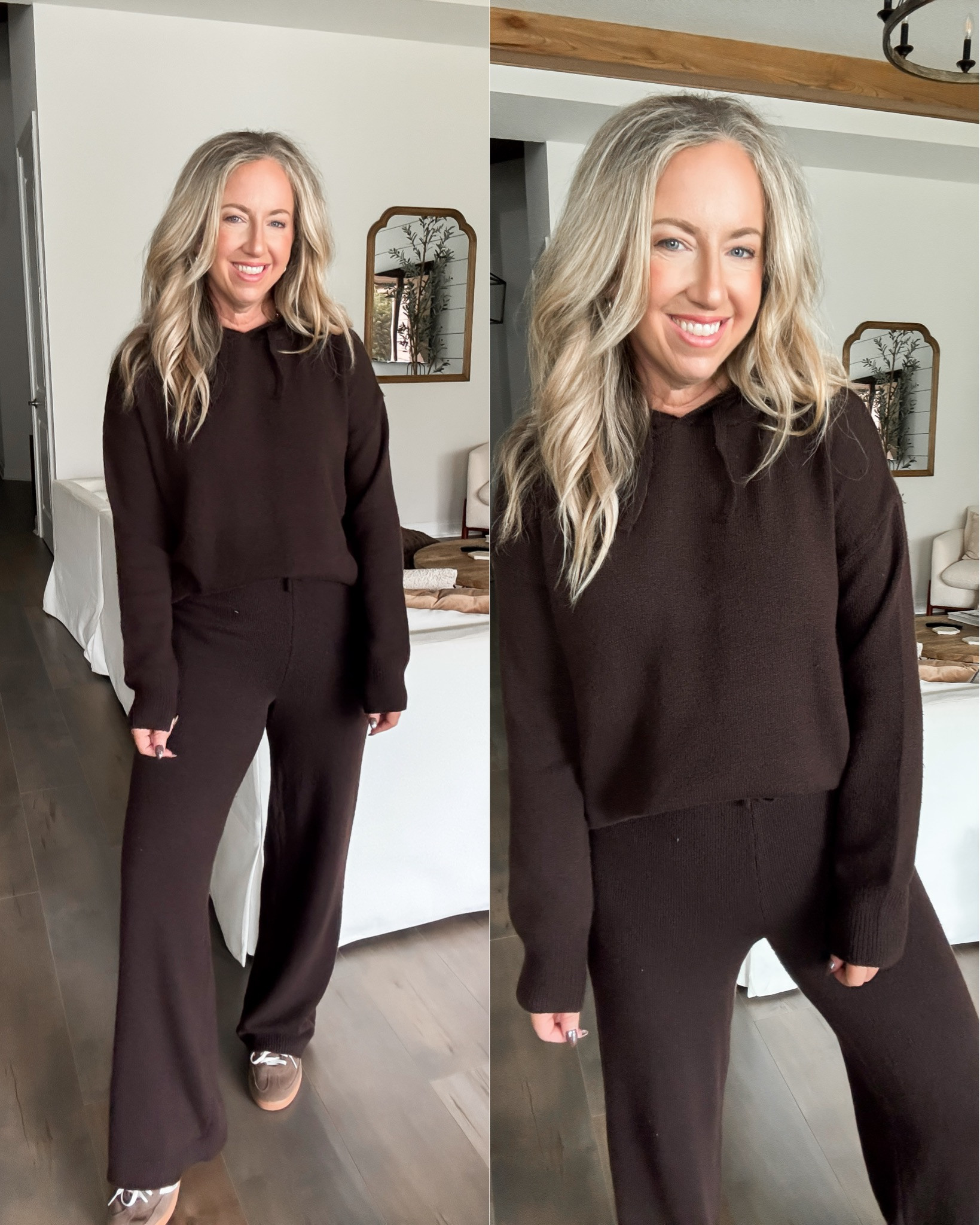Comfiest Walmart matching set for fall! 🤎 Relaxed fit, attached hood with drawstring, pullover style, drop-shoulder long sleeves with ribbed cuffs, soft feel, loungewear, chocolate brown, Walmart trending fashion, outfit inspo 

 #LTKFindsUnder50 #LTKStyleTip #LTKTravel