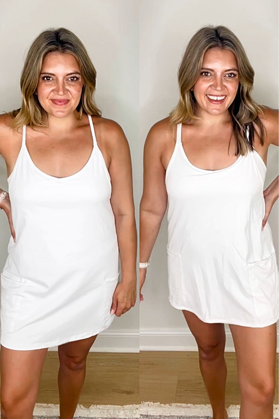 Free people vs Amazon. Free people look for less hot shot dress. Tennis dress. Workout dress. Athletic dress. Wearing a medium in both. 

#LTKfit #LTKunder100