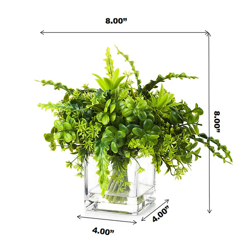 Enova Home Artificial Mixed Greenery Foliage Plant in Clear Glass Vase | Overstock