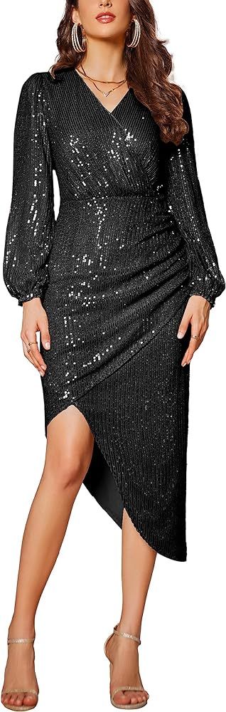 GRACE KARIN Women's 2023 Sexy Sequin Dress Sparkly Glitter Wrap V Neck Bodycon Cocktail Dress Irr... | Amazon (US)
