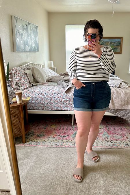 Easy to wear summer outfit - wearing a size 12 in shorts & medium in the top - denim shorts - boatneck top - summer outfit - midsize style - 

#LTKFindsUnder50 #LTKStyleTip #LTKMidsize