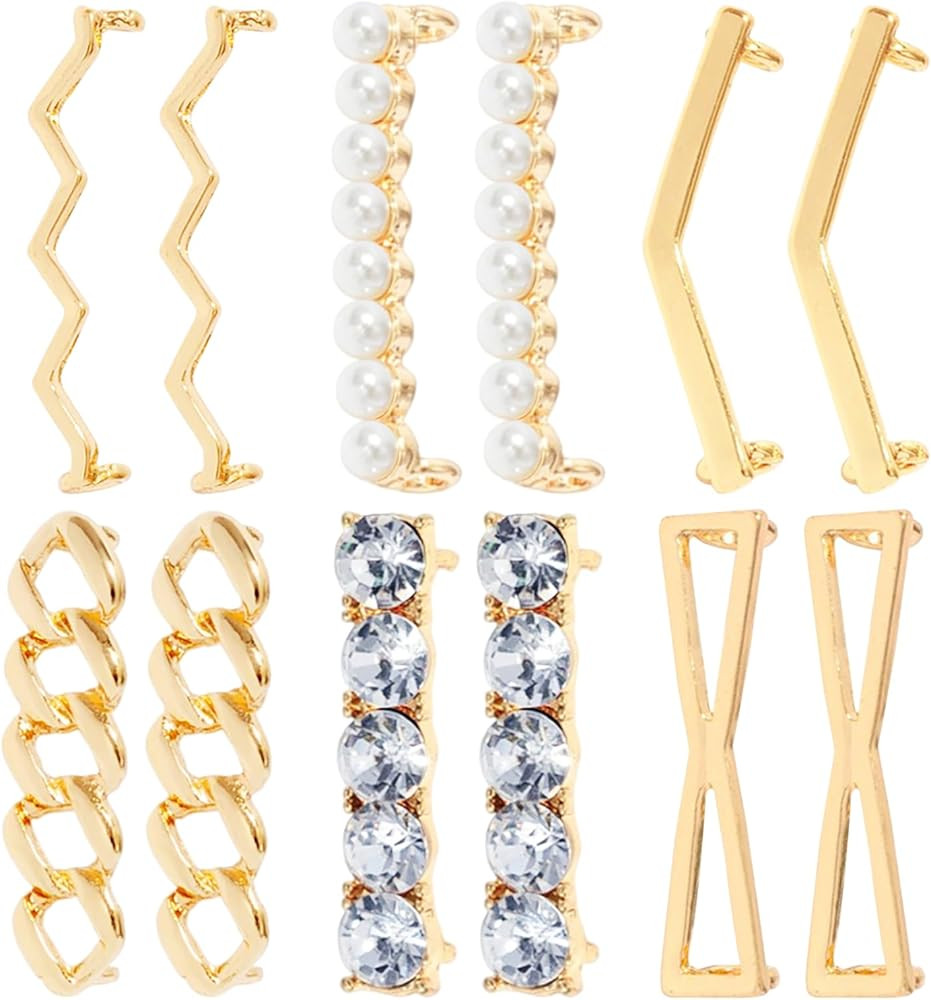 12 PCS Shoelace Charms DIY Decorative Shoe Clips Gold Sneakers Shoelaces Decorations Faux Pearl R... | Amazon (US)